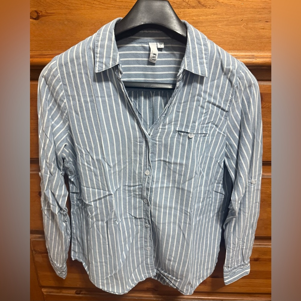 Kut from the Kloth Blue Striped Button Down Shirt